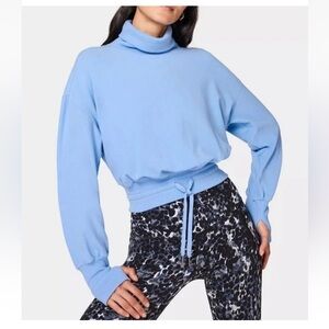 Sweaty Betty Melody Luxe Fleece Pullover Sweatshirt In Filter Blue Size 4 NWT